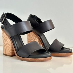 Vince Black Leather Strap Heeled Sandals